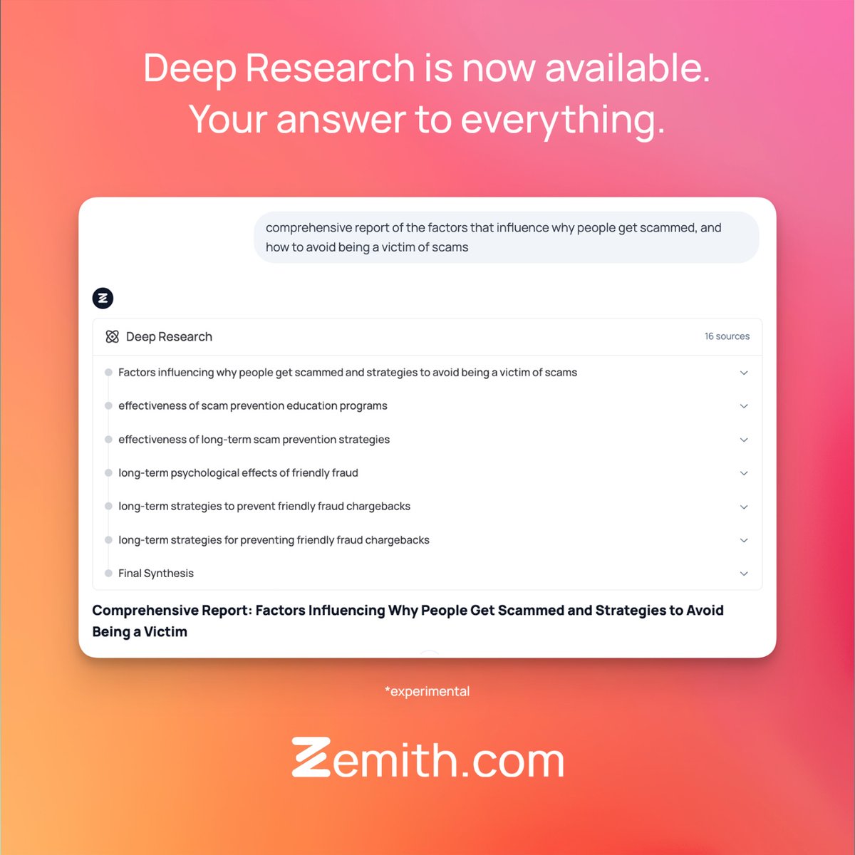 zemithdotcom's tweet photo. Deep Research is now available. Find answers to everything in no time.

use code ZEMITH for 20% off at https://t.co/iJZZV8j1C5

#trending #fyp #reels #funny #meme #ai #tech #chatgpt #productivity #deals #zemith https://t.co/23h7n4KxWZ