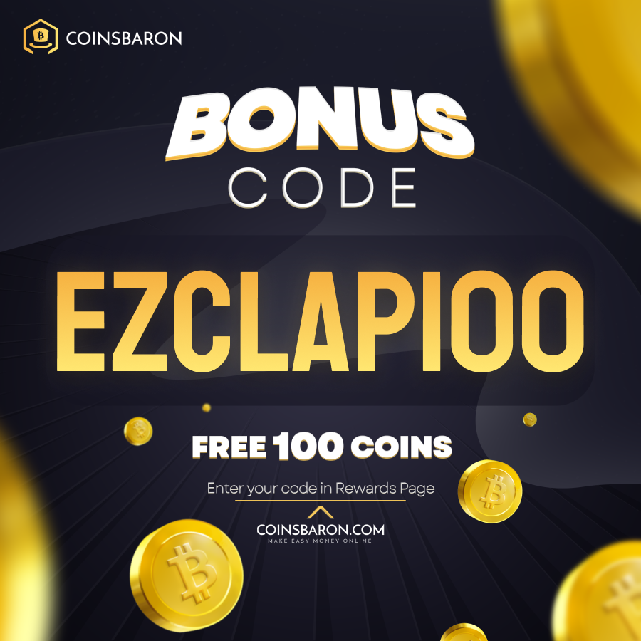 CODE DROP🔥

We have a small surprise for you. 100 coins for the first 100 people!💯

What to do to get it? 🎯

Just two steps:
1️⃣ Go to the website and register through this link -> coinsbaron.com
2️⃣ In the rewards tab, enter the code: „EZCLAP100”

Enjoy! 🎁

#promocode