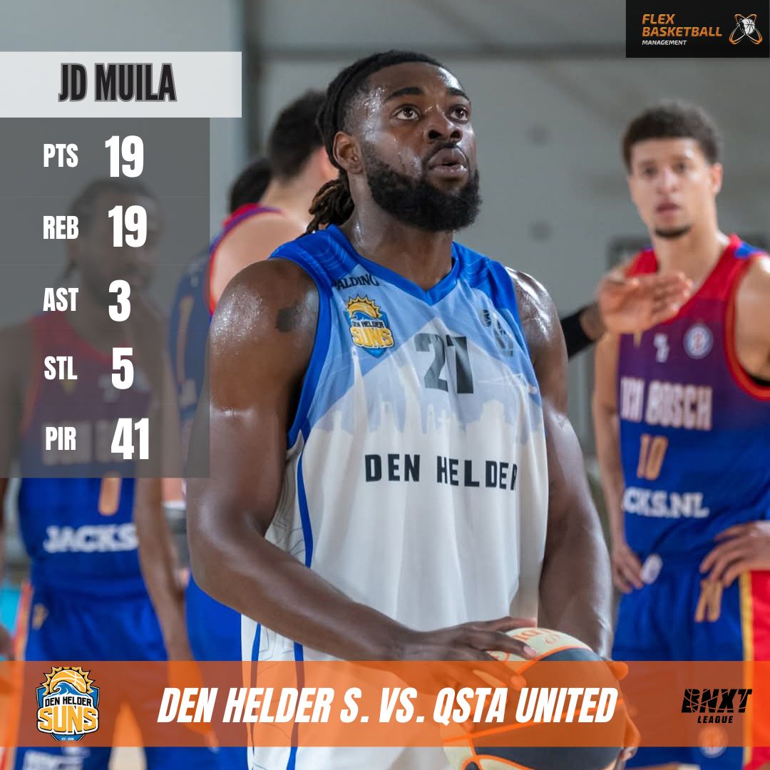 <a href="/JdMuila11/">JD Muila</a> had a NIGHT TO REMEMBER! The Den Helder SUNS star recorded an unreal 19&amp;19 double double with 5stl and a season high 41 PIR! A monster performance in the win vs QSTA United for <a href="/BnxtLeague/">BNXT League 🇧🇪🇳🇱</a>! 😤🔥