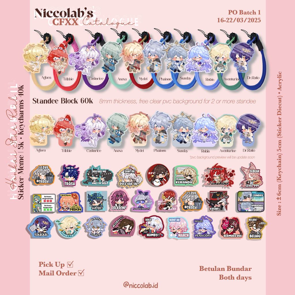 niccolab_id's tweet photo. Honkai Star Rail #hsr #HonkaiStarRail
Open PO Batch 1 16-22 Maret 2025
Link :
https://t.co/nIL7pq3zZN
#comifuro20 #katalogcomifuro20 #CFXX #katalogcomifuro #comifuro #comifurocatalogue #comicfrontier #comicfrontier20 https://t.co/vCEizd1ccX