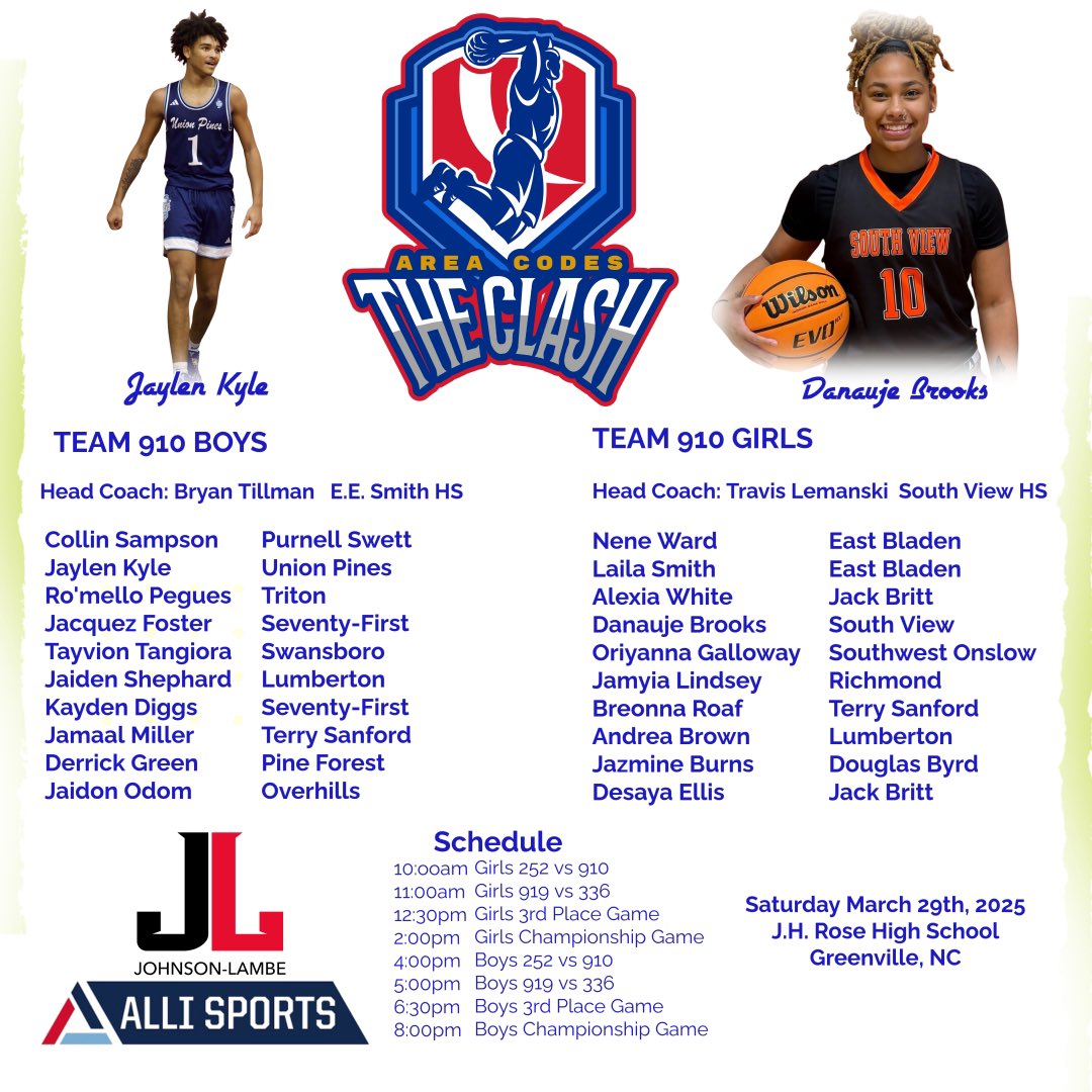 Here it is! The selections for the Clash of the Area Codes. So much talent in one gym on Saturday March 29th! See you in Greenville! 
**rosters are tentative and subject to change but for the most part they are locked in🦾