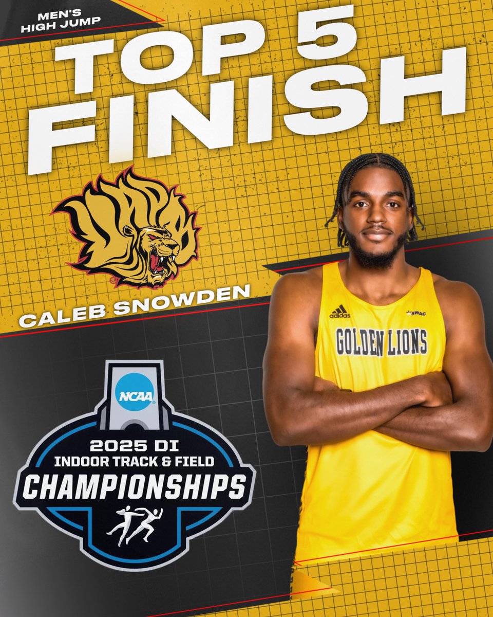 🔥 TOP 5 ALERT! 🔥

Caleb Snowden secures a Top 5 Finish in the Men’s High Jump at the 2025 NCAA DI Indoor Track &amp; Field Championships! 🏆👏

Big-time performance from our Golden Lion! 🦁