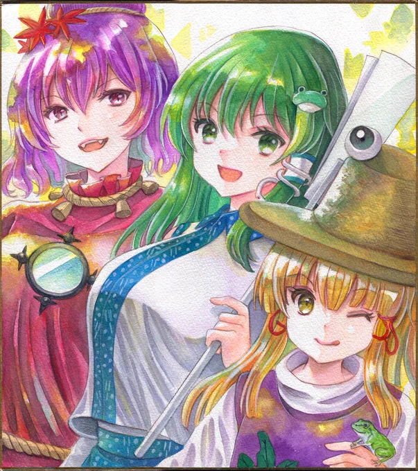【アナログ絵】守矢一家描きました新刊の表紙です～ 