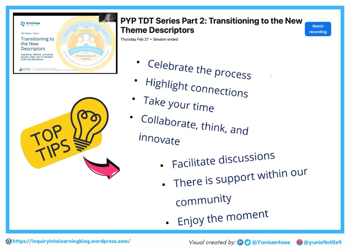 YuniSantosa's tweet image. ✨ Unpacking the Updated #IBPYP #TransdisciplinaryThemes: A Process Worth Celebrating! ✨
linkedin.com/posts/yunisant…
If you missed part 2 of this session, the recording is available on the #IBexchange platform!
Part 3: Mar 27, 2025 3:00 - 4:00 PM CET. #pypchat