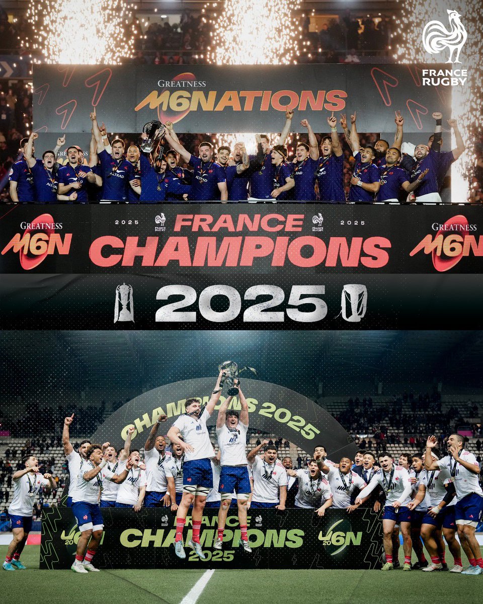 FranceRugby's tweet image. 🏆🏆 𝐔𝐍 𝐃𝐎𝐔𝐁𝐋𝐄́ 𝐈𝐍𝐄́𝐃𝐈𝐓 !

🇫🇷 Pour la première fois de l&apos;histoire, la France remporte le @SixNations_FR et le @SixNationsU20 le même année ! Quel week-end merveilleux pour le rugby français ! 🥰

#NeFaisonsXV