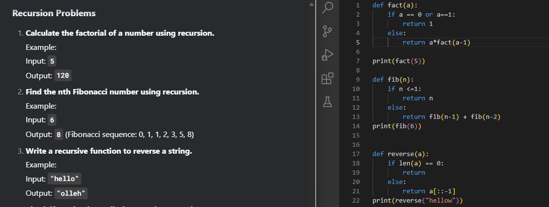 Amit1525_27's tweet photo. Just completed few Recursion function problems ✅ few more to go tomorrow https://t.co/257I9KA4V3