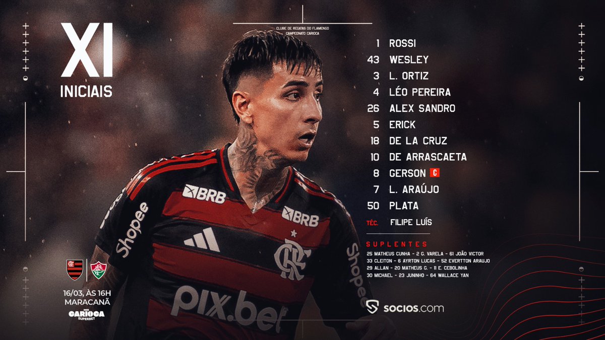 Saiu a escalação do Mengão para o #FLAxFLU de daqui a pouco! Vale a Taça Zico, Nação!
#VamosFlamengo!