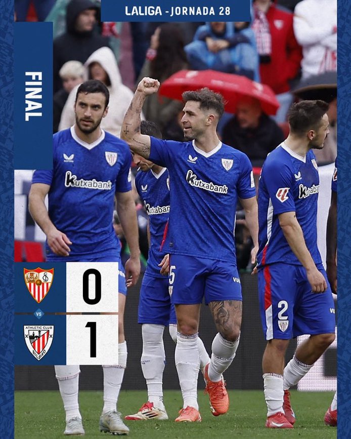 ComizioSports's tweet photo. ⚽️ La Liga | ✅ ¡EL @AthleticClub GANA EN EL SÁNCHEZ PIZJUÁN POR LA MÍNIMA!

🌟 Yeray Álvarez anotó el tanto de la victoria.

👉🏼 Los vascos se consolidan en zona Champions. El Sevilla se queda en mitad de tabla.

#SevillaAthleticClub https://t.co/vQoMNj6NFy