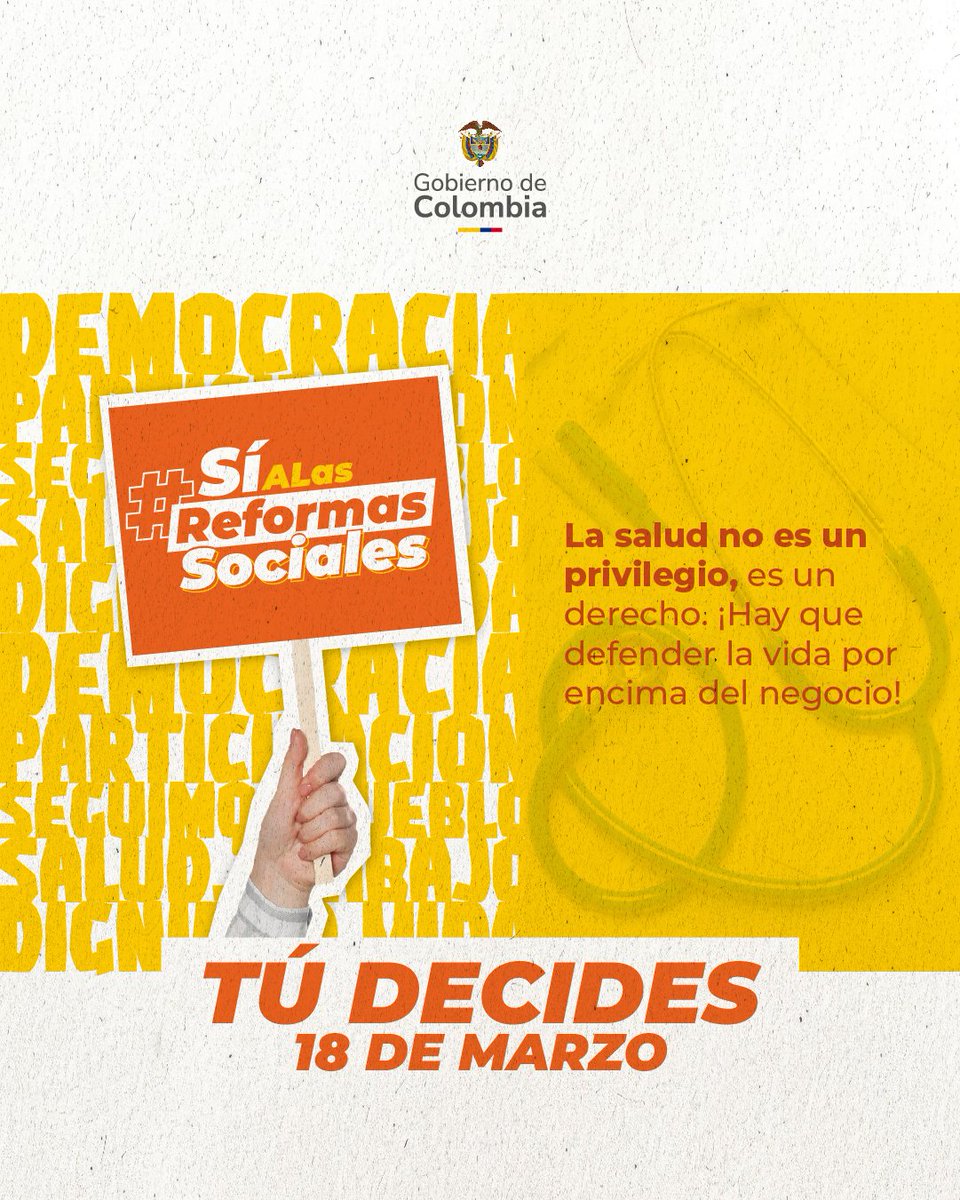 ProsperidadCol's tweet photo. ¡Acompañamos la movilización de los ciudadanos por sus derechos este martes 18 de marzo! Apoyamos una salud que ponga la vida primero. ¡Un sistema que cuide, no que se lucre! #SíALasReformasSociales https://t.co/TXuVwu14Qp