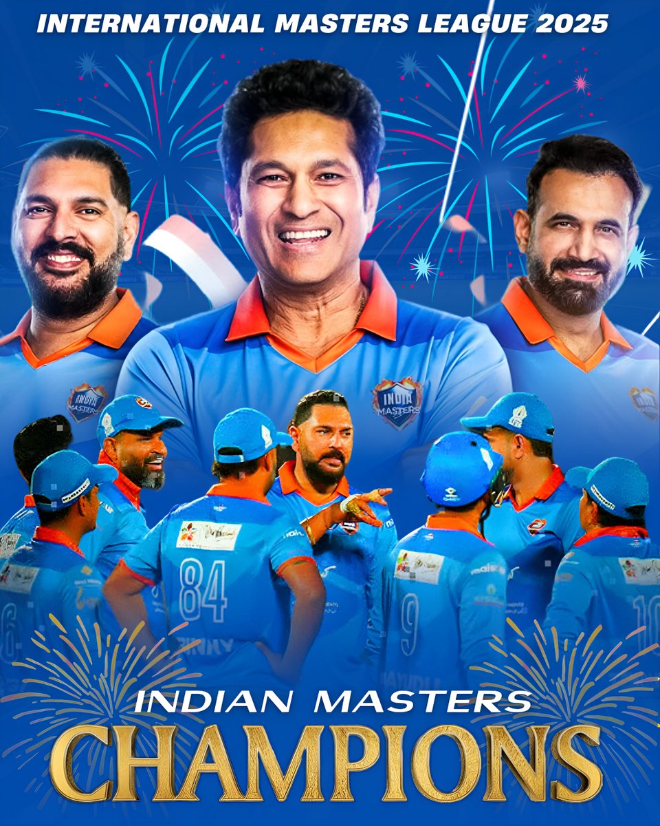 cricketclue247's tweet photo. Indian Masters Are Champions Of International Master League 2025 🔥💥

#SachinTendulkar #YuvrajSingh #IML2025 #IndianMasters https://t.co/V85jluI4q5