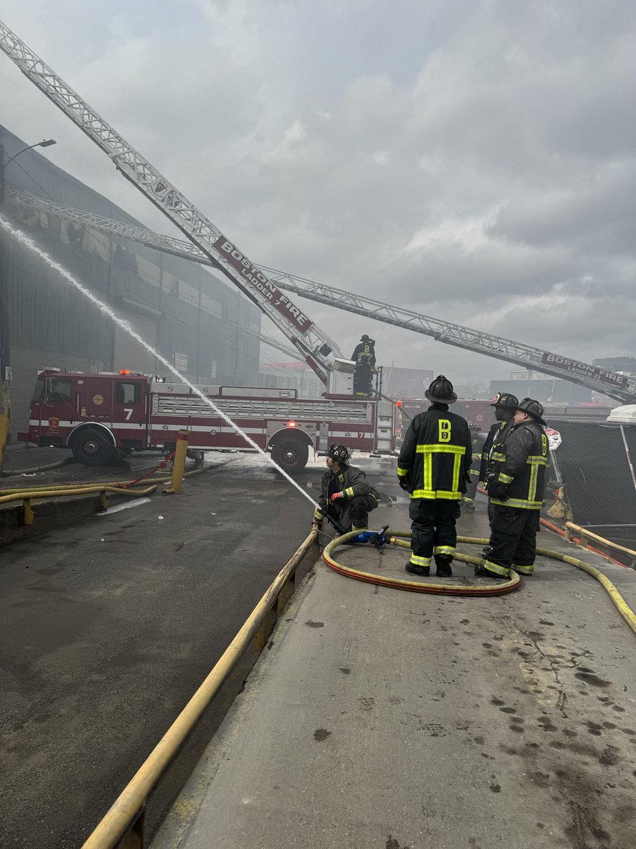 BostonFire's tweet photo. 6 hours into the 8 alarm fire on Gerard st. , as companies have gone through multiple air tanks and are using foam to help extinguish the fire. https://t.co/EbR17kSGI6