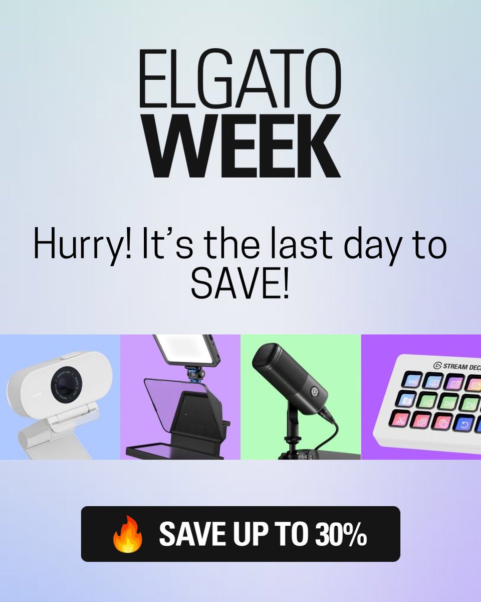 🚨 ELGATO WEEK IS ENDING SOON🚨

Make sure to pick up some new gear!

My personal faves are the Stream Deck + &amp; the Wave:3. 

What are you waiting for? Lvl up today!

Visit the link below! ⬇️
elgato.sjv.io/airbubbles

#elgatoambassador #elgatoweek