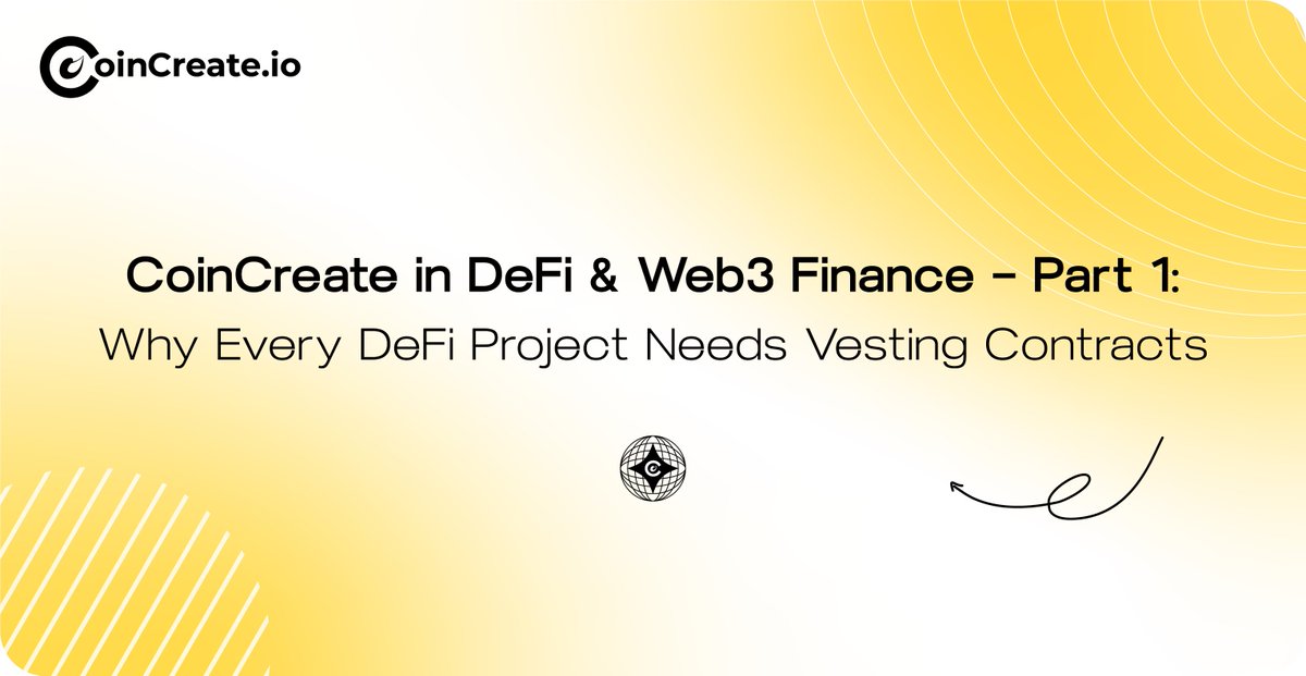 CoinCreate in DeFi &amp; Web3 Finance – Part 1:

Why Every DeFi Project Needs Vesting Contracts

One of the biggest risks in DeFi is early token dumping, leading to price instability, loss of investor confidence, and failed projects.

Vesting contracts solve this by:
➡️ Ensuring