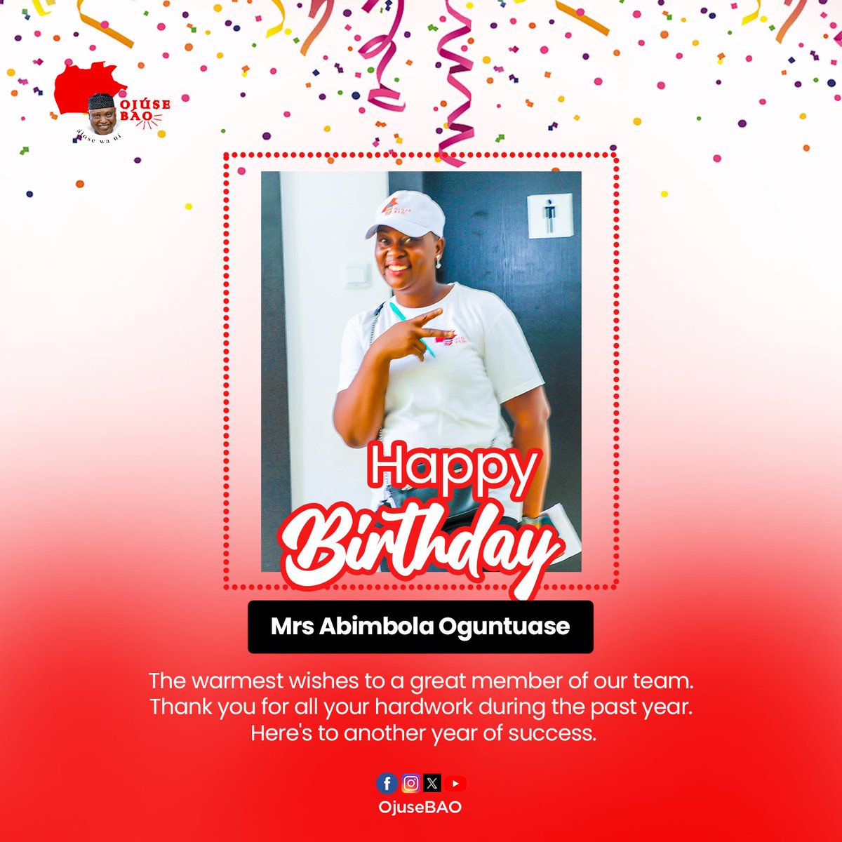 The warmest wishes to a great member of our team, Mrs Abimbola Oguntuase.
Thank you for all your hard work during the past year.
 Here's to another year of success.