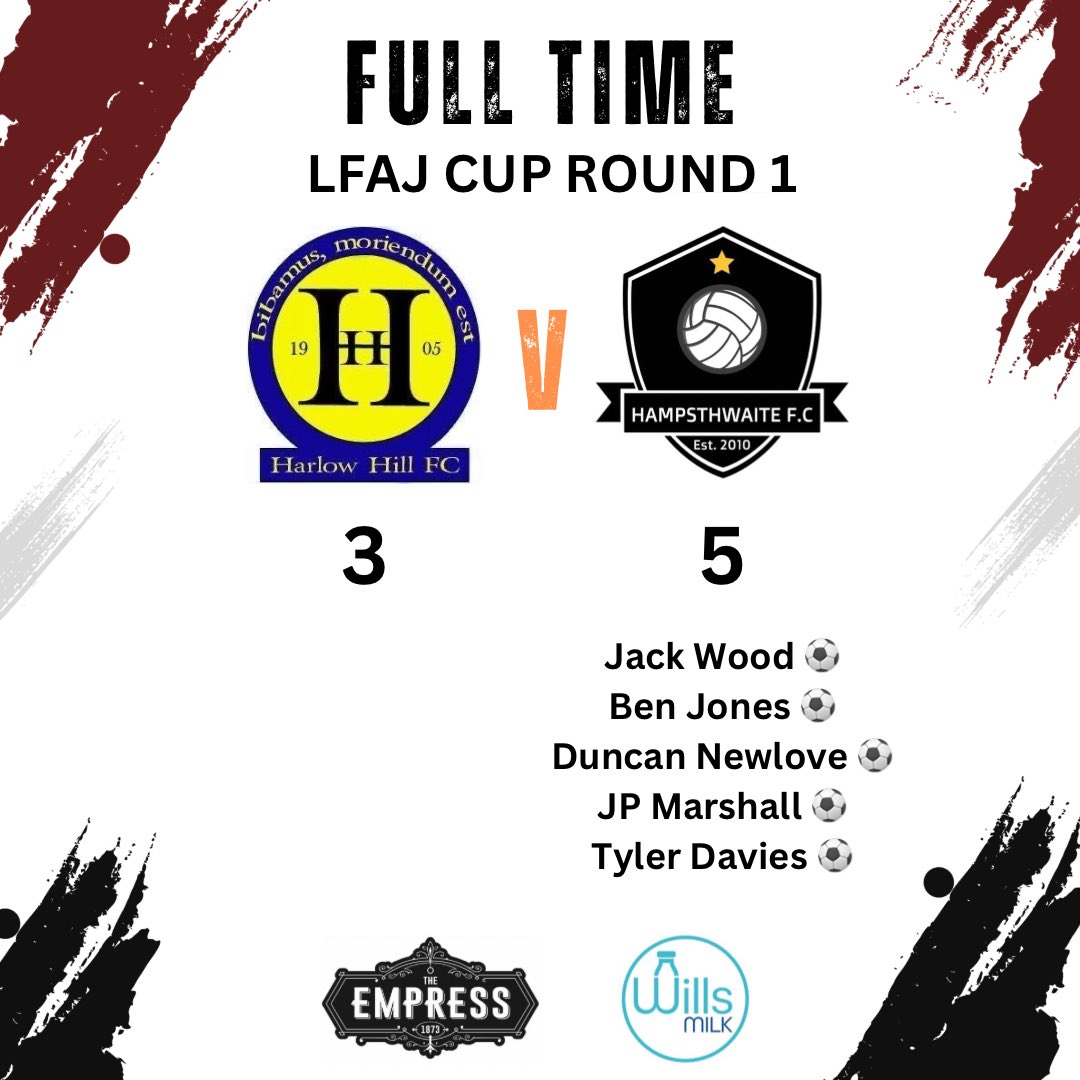 🚨 RESULT 🚨

Yesterday saw the lads progress through to the next round of the cup. Not the prettiest of games but most important thing was the win. 

Thanks to Harlow Hill for their hospitality 🤝

#AHAW #SaturdayFootball