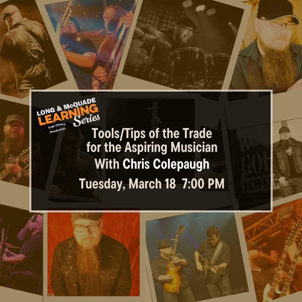 Colepaugh's tweet image. In this workshop, Chris Colepaugh shares the gear that has helped him navigate countless performances, recording sessions, and unexpected challenges over the years.

RSVP rleblanc@long-mcquade.com
