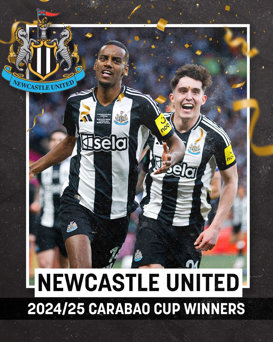 NBCSportsSoccer's tweet photo. THE GEORDIE DROUGHT IS OVER. ⚫️⚪️

Newcastle are the 2025 Carabao Cup champions! https://t.co/wmtDMHvKK2