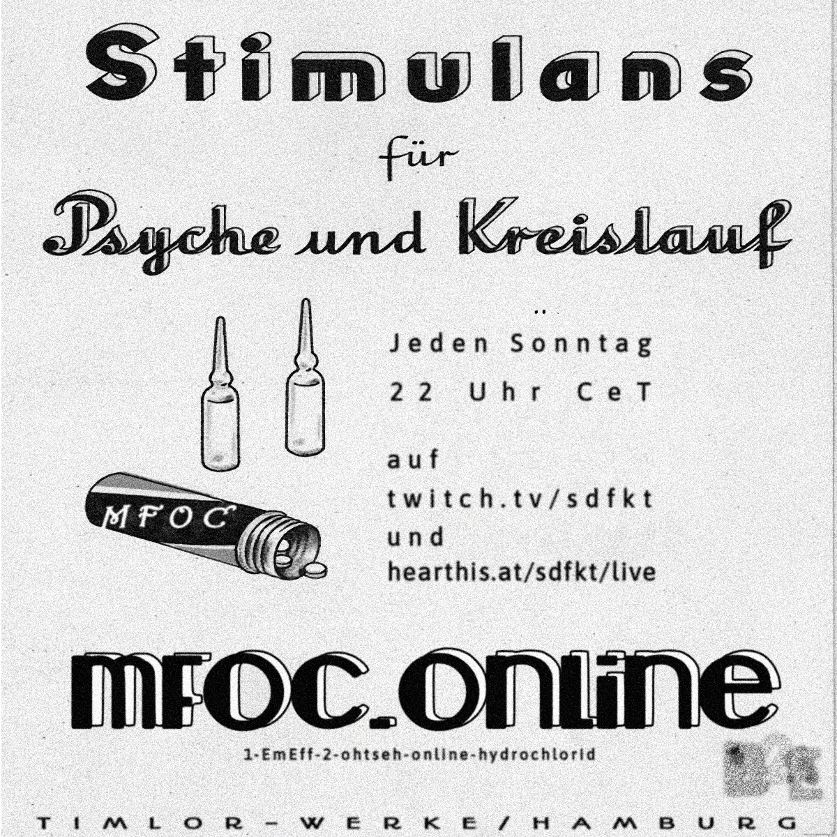 sdfkt's tweet photo. get your medication @
mfoc. online

jeden Sonntag 22:00
@
https://t.co/DLsuPWi1Wy
+ 
https://t.co/RgD8WO7QJT

.if U like what U hear why not drop a coin or two @
https://t.co/z6XS8Cqfug
.thnks 

#mfoc #mfoconline #superdefekt
#sdfkt #goldenpudelclub  #b2e https://t.co/RSJZCsFPXE