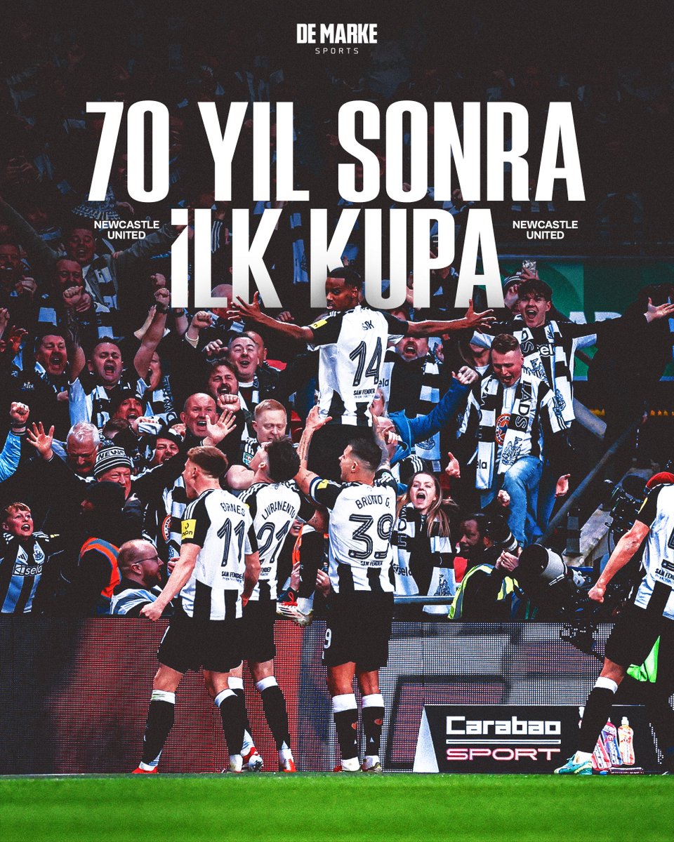 demarkesports's tweet photo. Liverpool’u 2-1 mağlup eden Newcastle United, Lig Kupası şampiyonu oldu ve 1955’ten sonra ilk kupasını kazandı. https://t.co/d6Qs9d2xH3