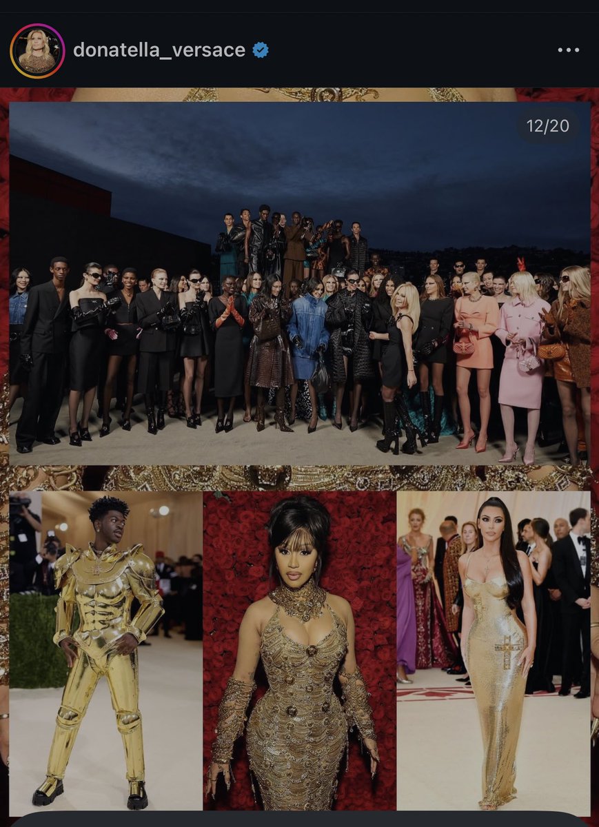 OfXcellence's tweet photo. ✨Donatella Versace posted her favorite fashion moments on Instagram, amongst which included a picture of 
Lil Nas X @ the 2021 Met Gala

He’s wearing one of 3 royal looks created for that evening, this one being the famous gold plated armor by Versace Design ⚜️✨ @Versace https://t.co/ulPDct3vFX