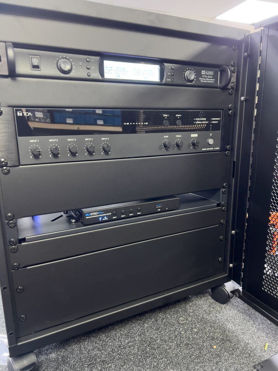 AVE_Services's tweet image. A fresh AV rack build for a school! This setup includes wireless microphones, a mixer/amp, and a Blustream WMF72 for seamless presentations. Designed for clarity, control, and ease of use, ensuring staff and students can focus on what matters.

#AVInstallation #SchoolTech
