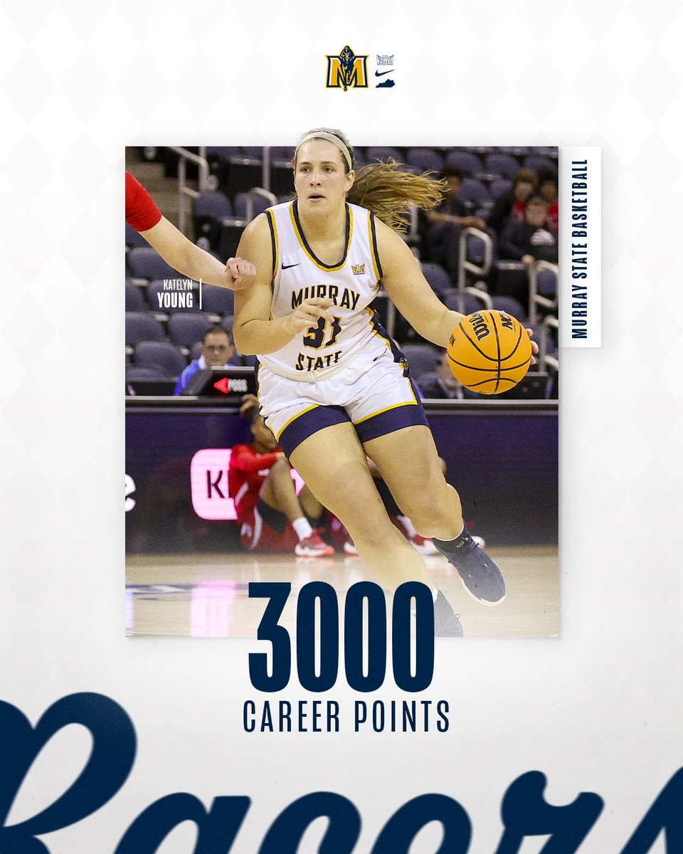 Murray State Women's Basketball (@racerswbb) on Twitter photo 𝗞𝗬𝟯𝗞 🐐
<a href="/katelyn_youngin/">Katelyn Young</a> becomes the 17th player in <a href="/MarchMadnessWBB/">NCAA March Madness</a> Division I history with 3000 career points!
#GoRacers🏇 𝗞𝗬𝟯𝗞 🐐
<a href="/katelyn_youngin/">Katelyn Young</a> becomes the 17th player in <a href="/MarchMadnessWBB/">NCAA March Madness</a> Division I history with 3000 career points!
#GoRacers🏇