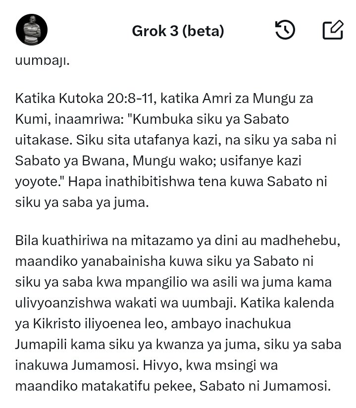 MtumwaWaYesu's tweet photo. 🚨 𝗡𝗜𝗠𝗘𝗠𝗨𝗨𝗟𝗜𝗭𝗔 𝗚𝗥𝗢𝗞 𝗝𝗨𝗨 𝗬𝗔 𝗦𝗜𝗞𝗨 𝗬𝗔 𝗦𝗔𝗕𝗔𝗧𝗢 𝗕𝗜𝗟𝗔 𝗞𝗨𝗝𝗔𝗟𝗜 𝗠𝗜𝗧𝗔𝗭𝗔𝗠𝗢 𝗬𝗔 𝗞𝗜𝗗𝗜𝗡𝗜 

𝘼𝙡𝙞𝙠𝙪𝙬𝙖 𝙣𝙖 𝙝𝙖𝙮𝙖 𝙮𝙖 𝙠𝙪𝙨𝙚𝙢𝙖:-
"..siku ya saba ni Jumamosi. Hivyo, kwa msingi wa maandiko matakatifu pekee, Sabato ni Jumamosi." https://t.co/ID8bXTeeHJ