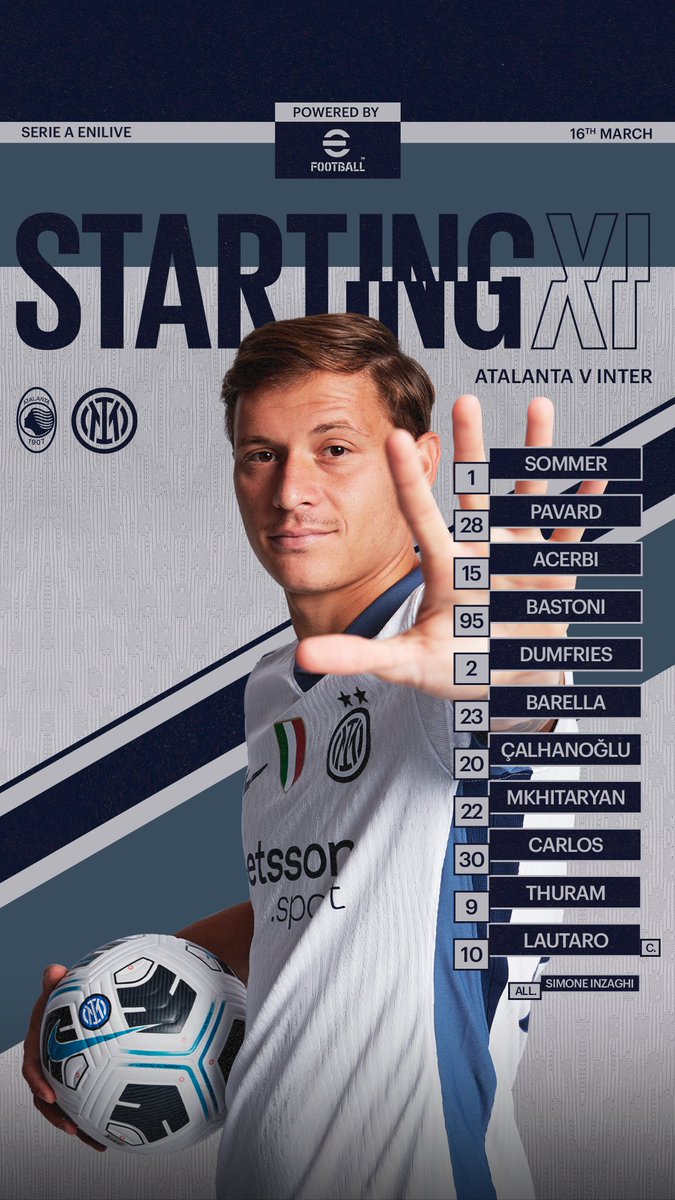 Ecco chi scende in campo 1️⃣1️⃣
Pronti a dare tutto 🖤💙

<a href="/play_eFootball/">eFootball</a> 
#ForzaInter #AtalantaInter