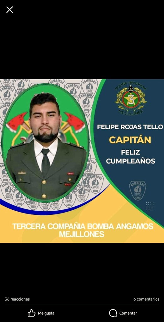 Bomba_Angamos's tweet photo. En este dia como Tercera Compañia "Bomba Angamos" queremos saludar a nuestro Voluntario Sr. Felipe Rojas Tello, que hoy se encuentra de cumpleaños. Queremos enviarles 3 grandes abrazos de parte de nuestro Oficiales, Bomberos, Aspirantes y Cadetes, MUCHAS FELICIDADES!!! 💚💚💚 https://t.co/oufvdUY9Bx