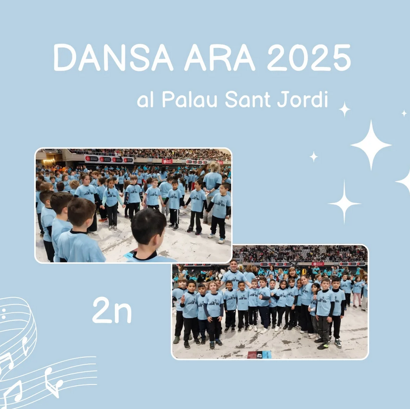 Hola, famílies,
Volíem compartir el Dansa Ara. I és que el passat 11 de març , el grup de 2n  va anar al Paau Sant Jordi per reunir-se amb moltes escoles i mostrar la coreografia que han estat preparant els  últims mesos dins el programa dansa i  moviment com a eina educativa.