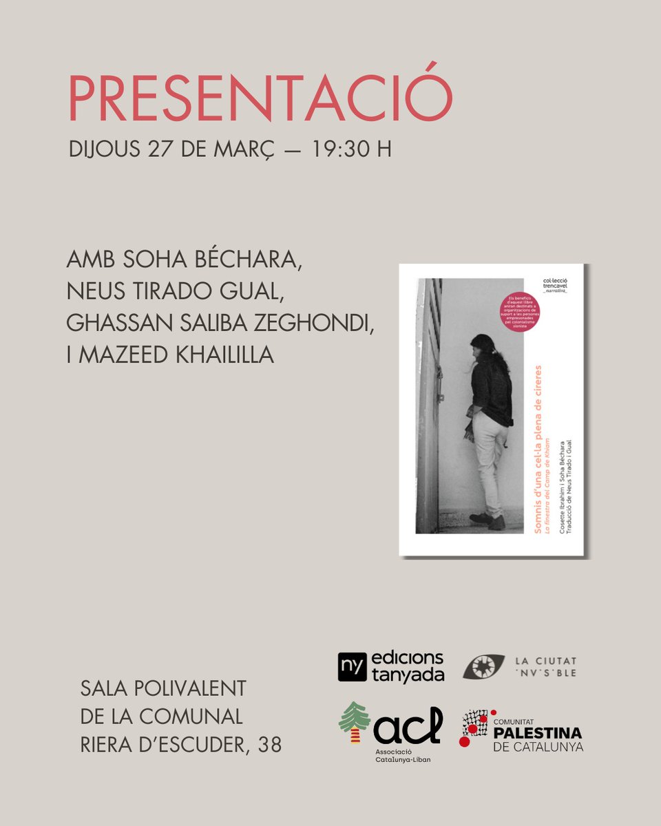 Tanyada_Ed's tweet photo. 🌿 Qui eren les dones empresonades a Khiam? Somnis d’una cel·la plena de cireres explica la seva història: resistència, repressió i solidaritat dins la presó. Disponible el 27 de març.

https://t.co/jd1INkoWHt https://t.co/BxPUyqPJjk
