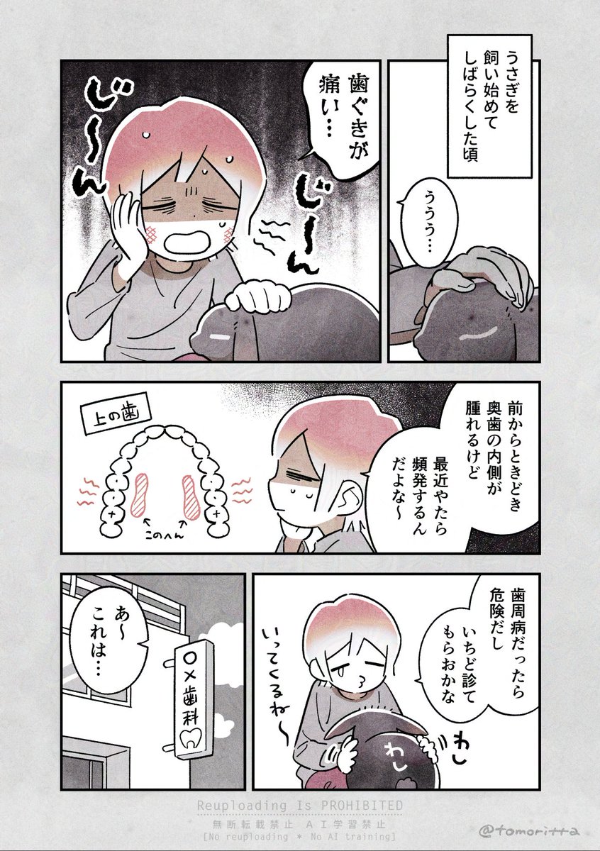 うさぎがかわいすぎて歯医者に行った話

#うさぎがいる暮らし
#漫画が読めるハッシュタグ 