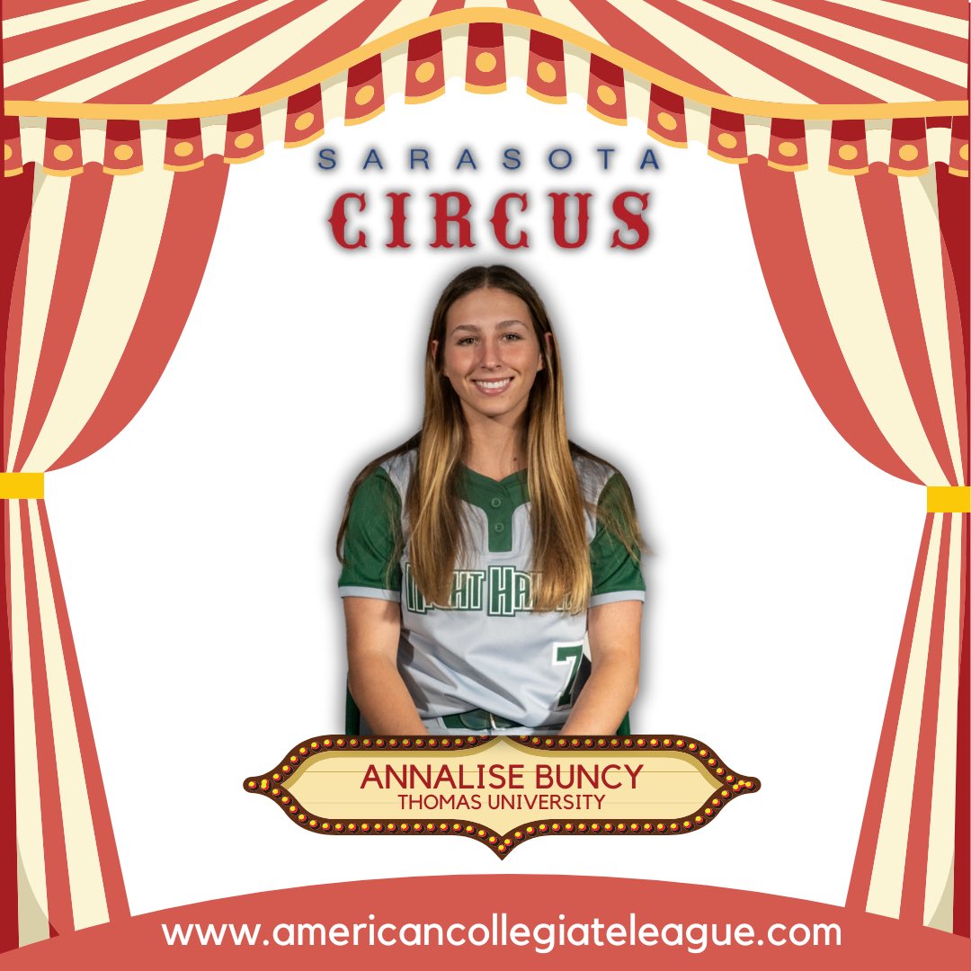 Sarasota Circus (@circussb) on Twitter photo Welcome to the 2025 Sarasota Circus <a href="/annalisebuncy14/">Annalise Buncy</a> from <a href="/TommieSoftball/">St. Thomas Softball</a> coming to the <a href="/FGCLsoftball/">Florida Gulf Coast League</a> battle of the beaches 🏖️ for the greatest show on dirt‼️ #BigTop🎪
Players Register:
AmericanCollegiateLeague.com
#fastpitchunited #playball Welcome to the 2025 Sarasota Circus <a href="/annalisebuncy14/">Annalise Buncy</a> from <a href="/TommieSoftball/">St. Thomas Softball</a> coming to the <a href="/FGCLsoftball/">Florida Gulf Coast League</a> battle of the beaches 🏖️ for the greatest show on dirt‼️ #BigTop🎪
Players Register:
AmericanCollegiateLeague.com
#fastpitchunited #playball