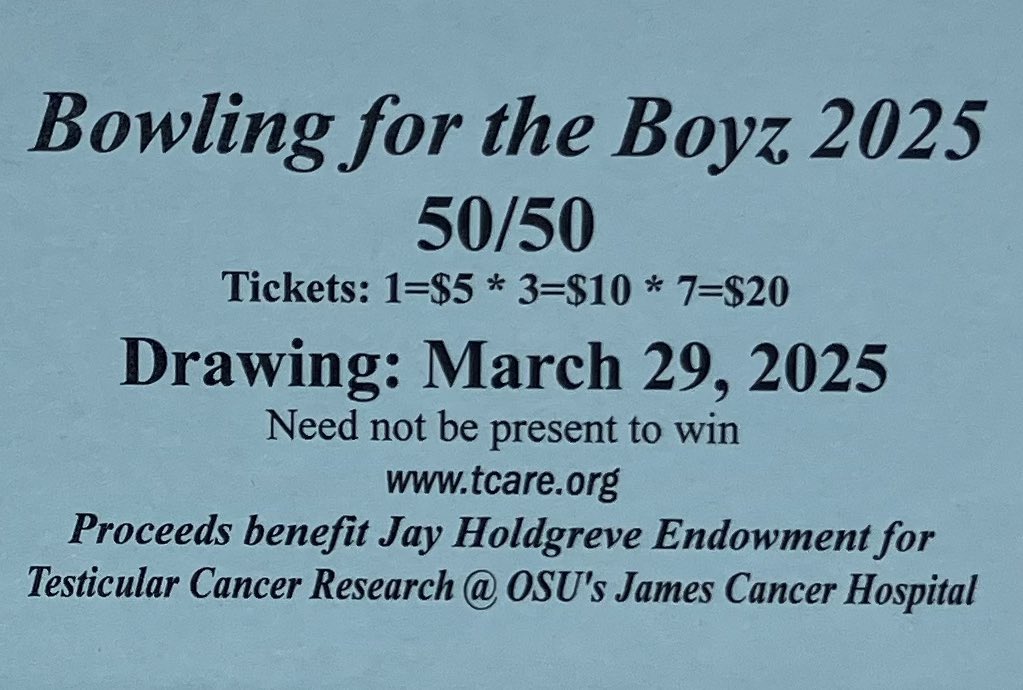 tcareorg's tweet photo. Bowling for the Boyz 50/50 tickets for sale. Drawing March 29th, do not need to be present to win.

Venmo= tcareorg
PayPal= jay@tcare.org
Also can reach out to do check, credit card, or cash.  

Once paid I fill out the tickets for you. 

Thank you for your support! https://t.co/XaKRv3Na1t