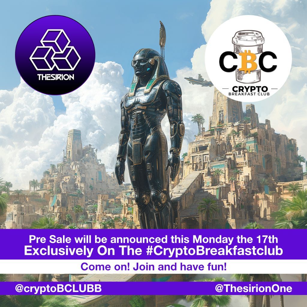📢 Thesirion AMA at CBC #CryptoBreakfastClub 📢

Presale TBA for $TSO on #BASE

📆 Monday, March 17th ⏰ 9:30am EST

🔗 x.com/i/spaces/1MYGN…

Hosts: <a href="/Z_Humphries/">Zach Humphries</a>, @CryptoMan1015, <a href="/PaidXpo/">PaidXPO.io</a>

Guest Speakers: <a href="/IamIvanPicazo/">IvanPicazoOfficial</a>, <a href="/RagnarShiba/">RagnarShib.eth</a>, &amp; more from <a href="/ThesirionOne/">Thesirion</a> Team!

Set your
