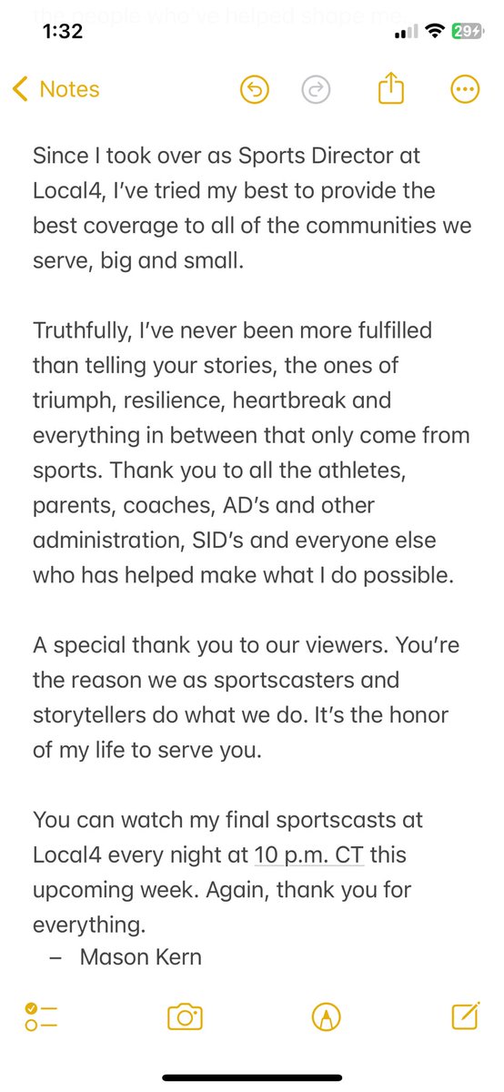 MasonKernMedia's tweet image. Thank you.

After over 3.5 years at @KSNBLocal4 + @Local4_Sports, this upcoming week will be my last. It’s been an absolute joy sharing the stories of all the communities we cover.

I’ll share more on what’s next later, but I wanted to properly express my thoughts as I move on.