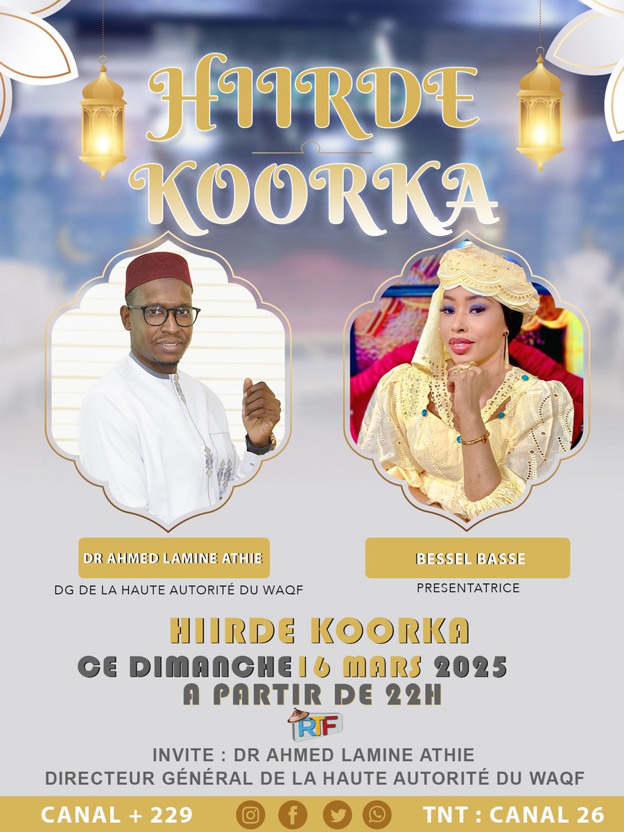 Haw_sn's tweet image. 𝐋𝐚 𝐇𝐀𝐖 𝐬𝐞 𝐫𝐚𝐩𝐩𝐫𝐨𝐜𝐡𝐞 𝐝𝐞 𝐯𝐨𝐮𝐬 ! 🌟

Dim 16/03/25, 22h30 : "Hiirde Koorka" sur Radio Télévision fulbé (Canal+ 229 &amp;amp; TNT 26) ! 📺 🎉
Le #waqf en #pular 💬 avec Dr. Ahmed Lamine Athie et Bessel Basse. 🤝  #HAW #RTF 

#hiirdekoorka #Inclusions #languesnationales