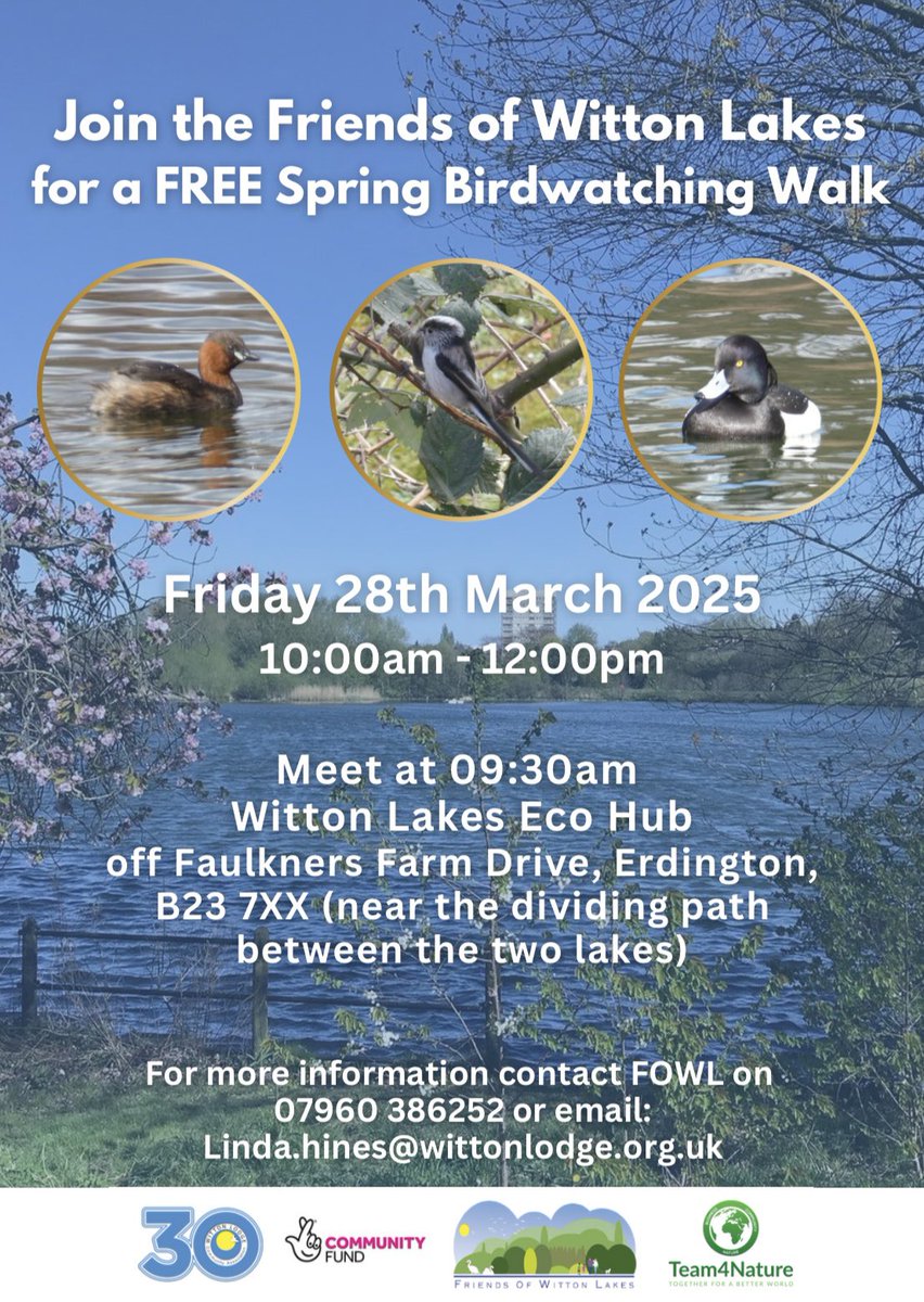 Chris Millward Jnr (@chris4patches) on Twitter photo I’m really excited at the prospect of teaming up with friends <a href="/wittonlodge/">Witton Lodge CA</a> & <a href="/of_fowl/">Friends of Witton Lakes (FOWL)</a> for this birdwatching walk to enhance the lives of more Brummies by plugging them into Nature! 
Meet us from 9:30 at the Witton Lakes Eco Hub for a 10:00am-noon adventure on Friday 28th March I’m really excited at the prospect of teaming up with friends <a href="/wittonlodge/">Witton Lodge CA</a> & <a href="/of_fowl/">Friends of Witton Lakes (FOWL)</a> for this birdwatching walk to enhance the lives of more Brummies by plugging them into Nature! 
Meet us from 9:30 at the Witton Lakes Eco Hub for a 10:00am-noon adventure on Friday 28th March