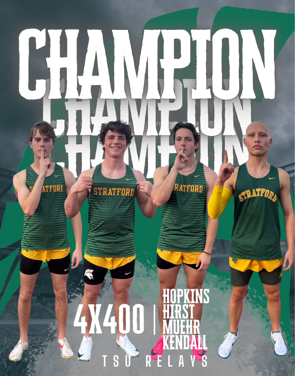 Stratford XC & Track & Field (@stratford_xc_tf) on Twitter photo What a finish! What a race! These guys brought home another 4x400m title!
<a href="/sbisdathletics/">Spring Branch ISD Athletics</a> <a href="/SBISD/">Spring Branch ISD</a> <a href="/StratfordSBISD/">Stratford HS</a> What a finish! What a race! These guys brought home another 4x400m title!
<a href="/sbisdathletics/">Spring Branch ISD Athletics</a> <a href="/SBISD/">Spring Branch ISD</a> <a href="/StratfordSBISD/">Stratford HS</a>