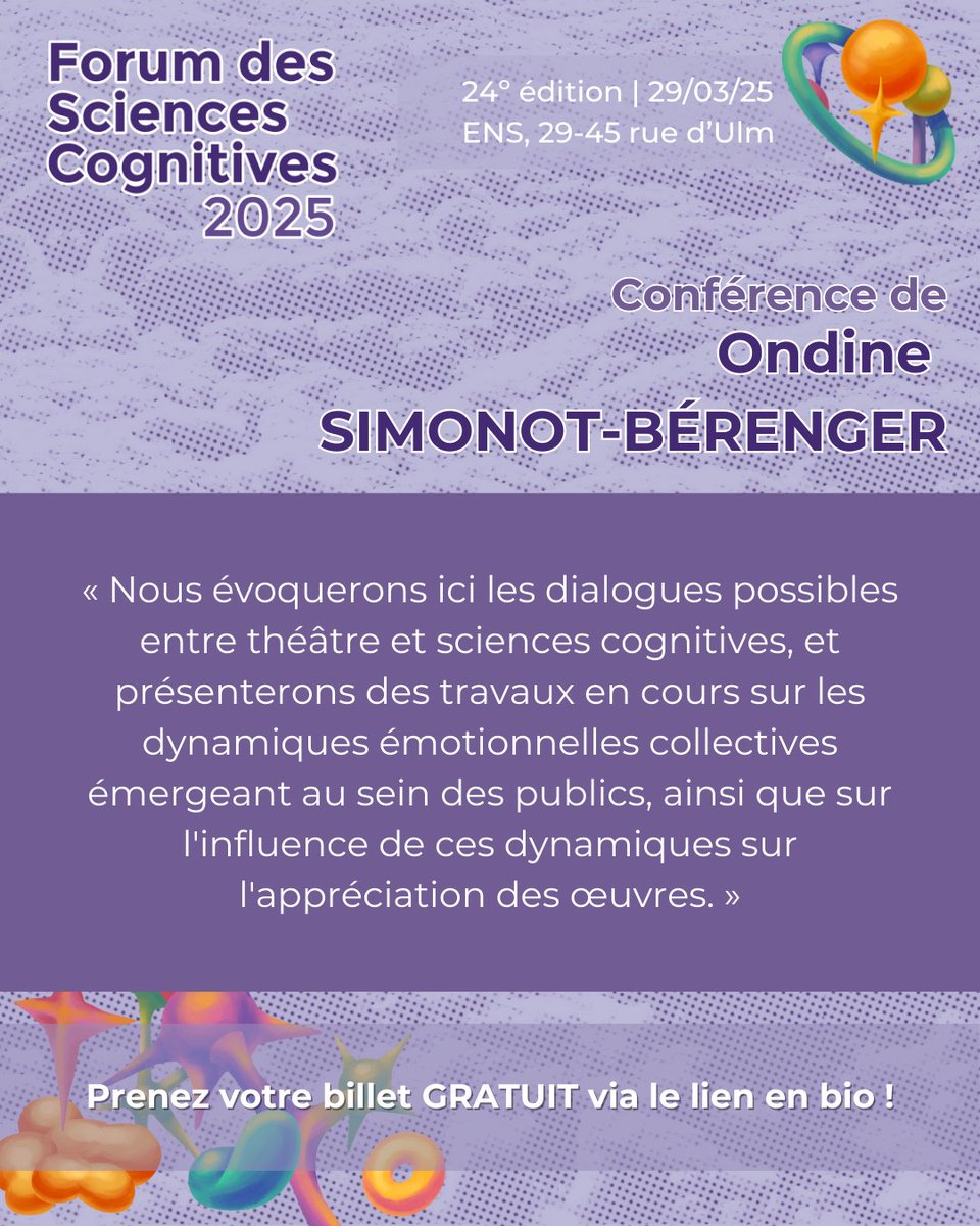 ✨ Rencontrez les intervenants du 24e FSC!

🎤  Intervenant:
Ondine SIMONOT-BRENGER

🎨Titre de la présentation:
All the word's a stage ! Des sciences cognitives au théâtre, laboratoires d'émotions

(1/6)
