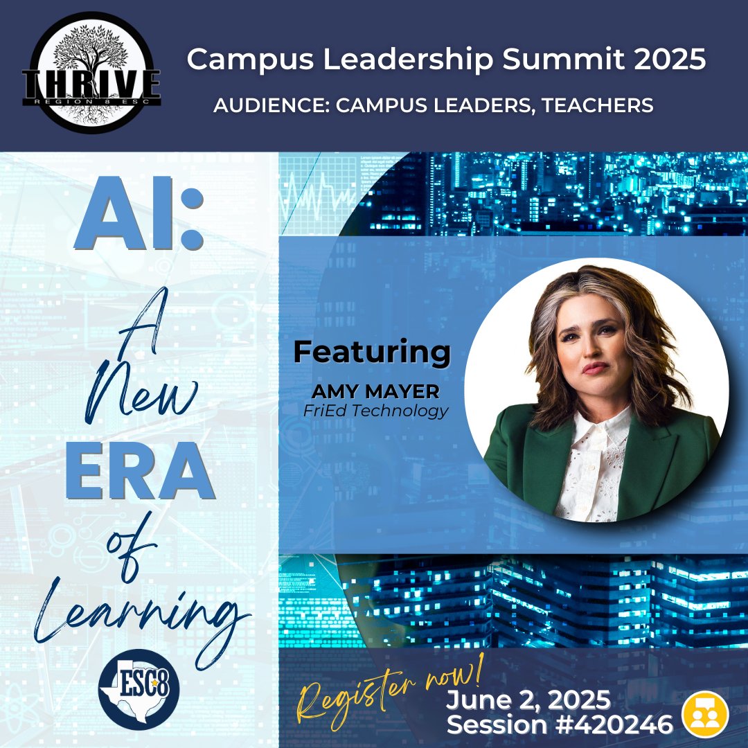 Campus Leaders—Are You Ready for the Future of Education?
AI is transforming schools—how will it impact yours? Join us for A New ERA of Learning, featuring keynote speaker Amy Mayer - register today!
txr8.escworks.net/catalog/sessio…