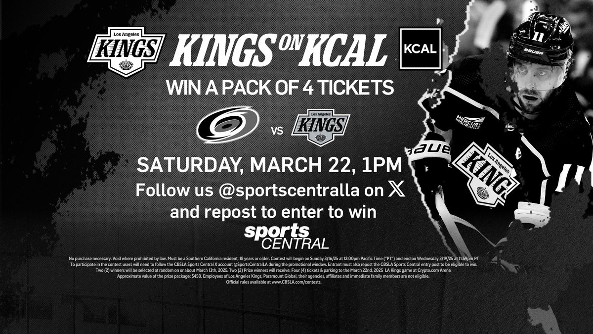 🚨It's Ticket Time Again🚨

Enter to win 1 of TWO 4-packs of tix + parking to Saturday's 1pm #LAKings game at <a href="/cryptocomarena/">Crypto.com Arena</a> vs Carolina

Just follow us here on X &amp; repost to be eligible. Contest ends Wed. at 11:59pm

Official Rules: cbsnews.com/losangeles/new…