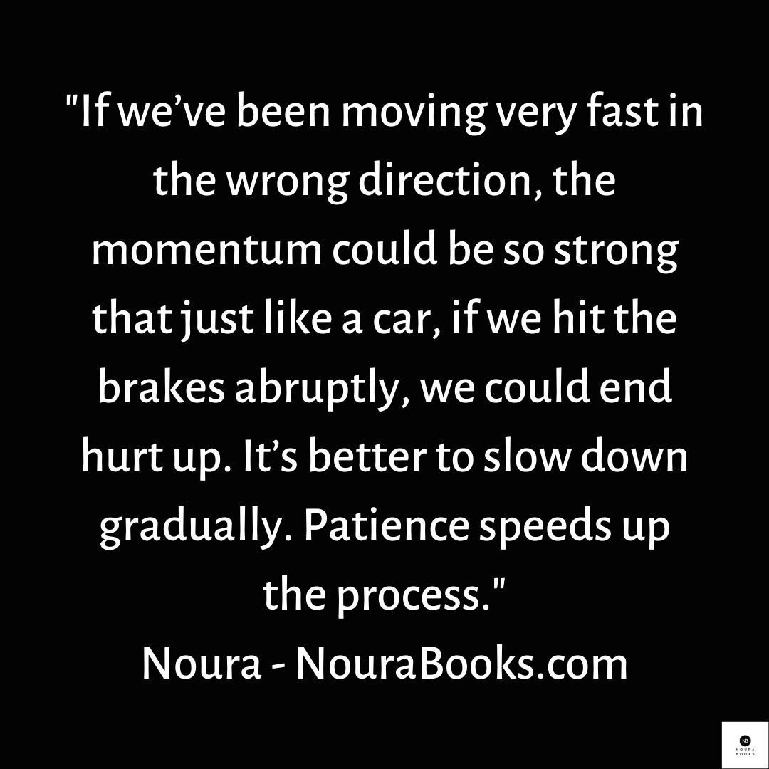 nourabooks1's tweet photo. If we’ve been moving very fast in the wrong direction, the momentum could be so strong that just like a car, if we hit the brakes abruptly, we could end hurt up. It’s better to slow down gradually. Patience speeds up the process. 
#Meditation #Mindset https://t.co/snoMD125IM