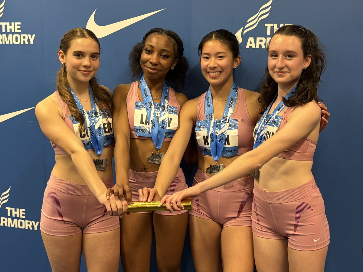 Nike Nationals Medalists!  The team of Anna Cooper, Kuylyn Latney, Sydney Kwan, and Keira Monagle (also dropping a fast 1600 the next day) took 🥈 in the SMR!  Anna and Kuylyn now have 2 nationals medals, and all 4 are underclassmen!  Absolutely amazing job ladies 🔥!
