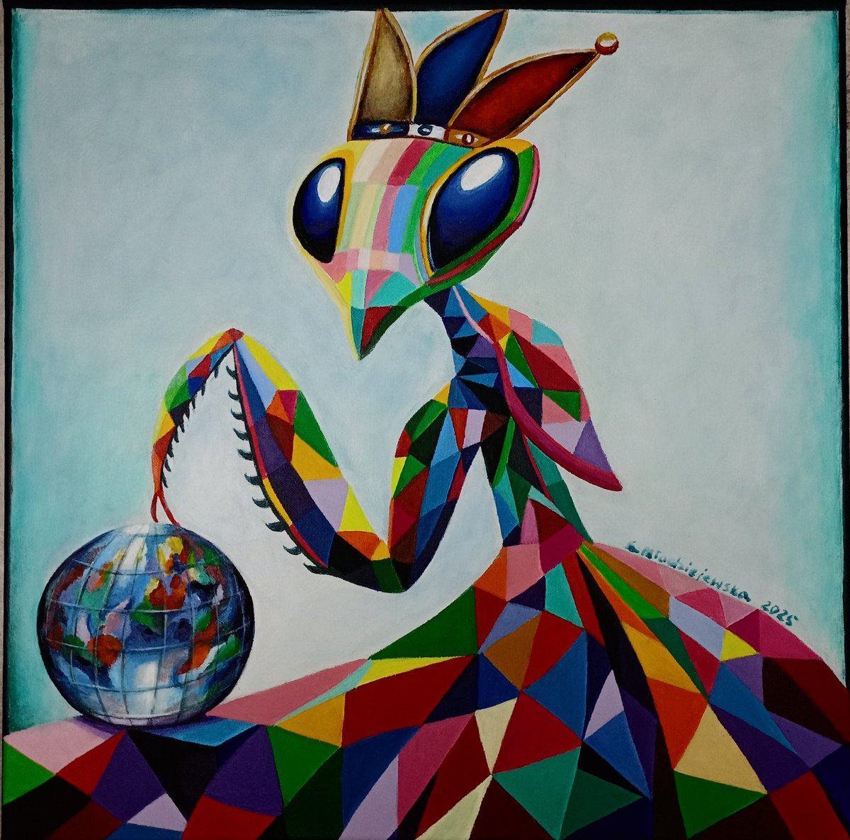 SOdziejewska's tweet photo. "Władza nad światem"/
"World domination"
Akryl na płótnie /
Acrylic painting
50x50 cm
#obraz #sztukawspółczesna #dominacja #world #glob #świat #kulaziemska #art #modliszka #crystalcollection #crystalball #praying #prayingmantis https://t.co/DhUAJUQbxG