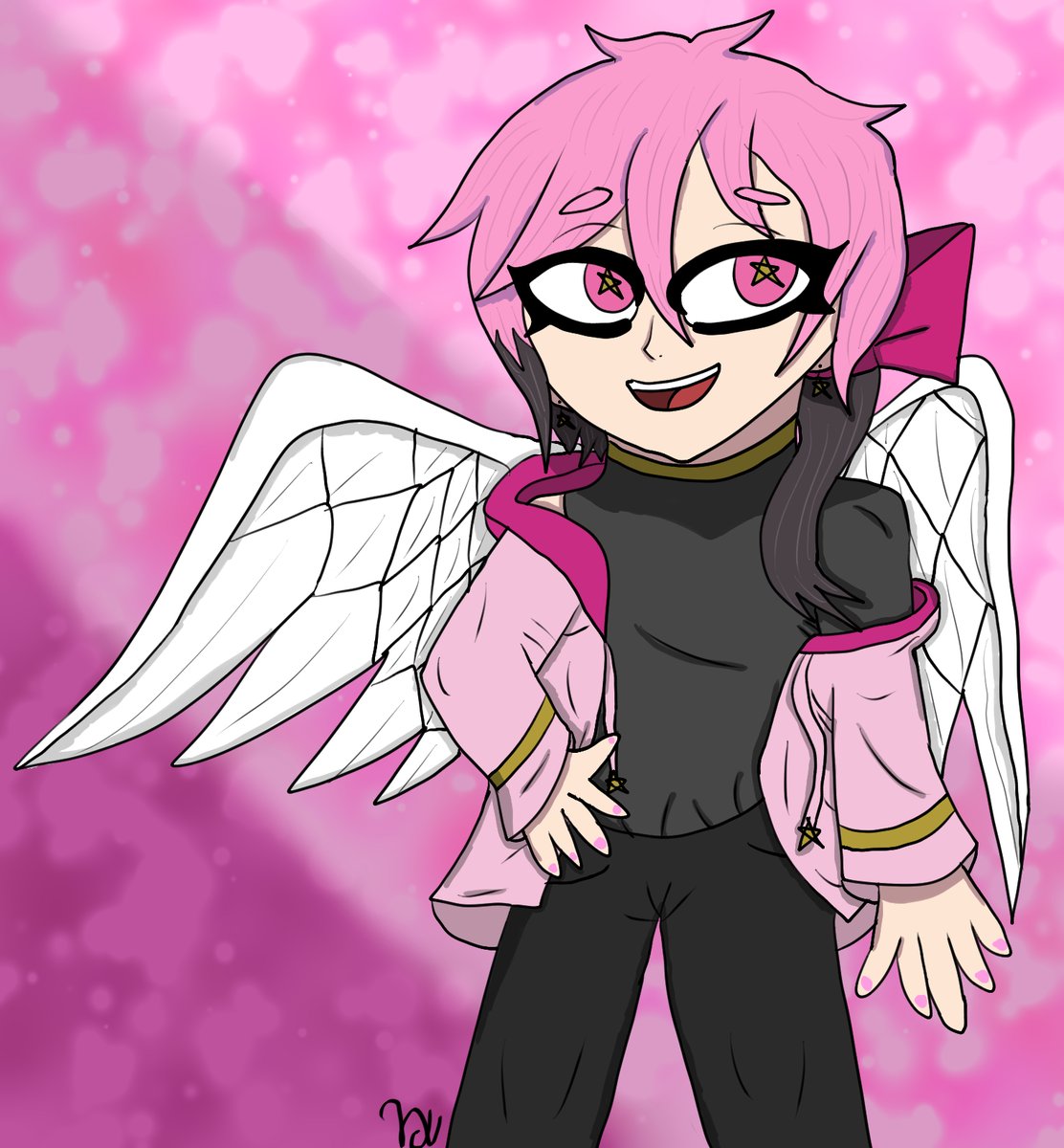 Nobuko347's tweet photo. I've been watching a lot of Party Crashers lately, so I wanted to draw designs for them :3
First up is Vernias! I'm really proud of the wings and his design. I hope you all like it. #partycrashersfanart #verniasfanart https://t.co/w3tECpsI0T