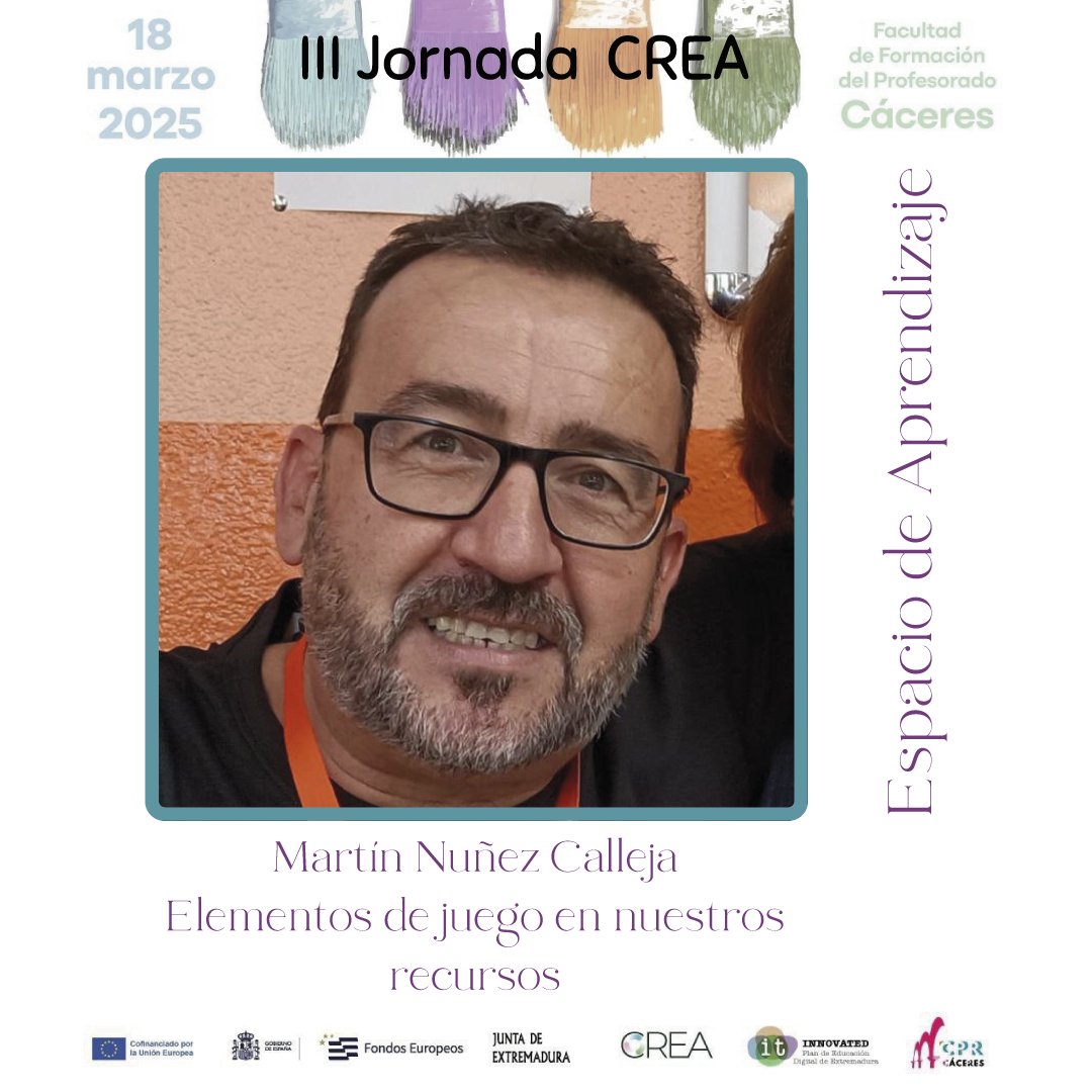 <a href="/ProgramaCREA/">Programa CREA</a> <a href="/cvaldera_twt/">Cristina Valdera</a> <a href="/ce40extremadura/">Código Escuela 4.0 Extremadura</a> <a href="/cprcaceres/">CPR de Cáceres</a> <a href="/InnovacionForm/">Innovacion_Formación_Emprendimiento</a> <a href="/CeDeC_intef/">Cedec</a> <a href="/adfeinnovated/">Aulas del Futuro en Extremadura</a> <a href="/EVegaRossell/">Esther Vega Rossell</a> <a href="/JavierCayetan19/">Javier Cayetano Rodríguez</a> <a href="/ajuandelgado/">A. Juan Delgado</a> <a href="/Pailar15/">Pilar Gómez-Cardoso</a> ⚡Seguimos con la III Jornada CREA de
<a href="/ProgramaCREA/">Programa CREA</a> 
👉Segundo tramo de Espacios Simultáneos de Aprendizaje.
1. Mirada DUA en los REA
2. Cómo llevar nuestros REA al AdFE
3. Elementos de juego en nuestros recursos 

🔗cutt.ly/VreB6xSs