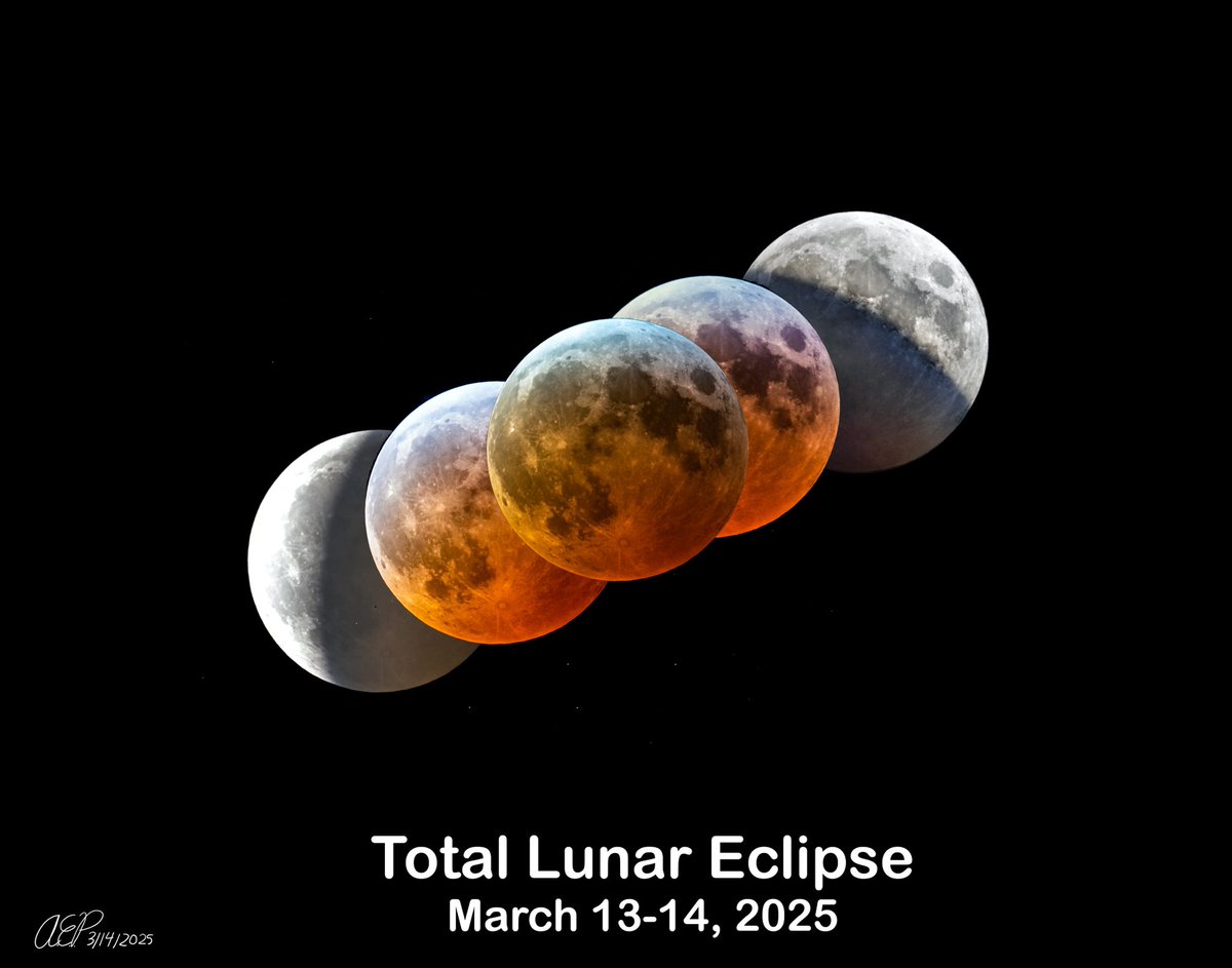 March 13-14 lunar eclipse shadow composite. 

#LunarEclipse #lunareclipse2025 #moon