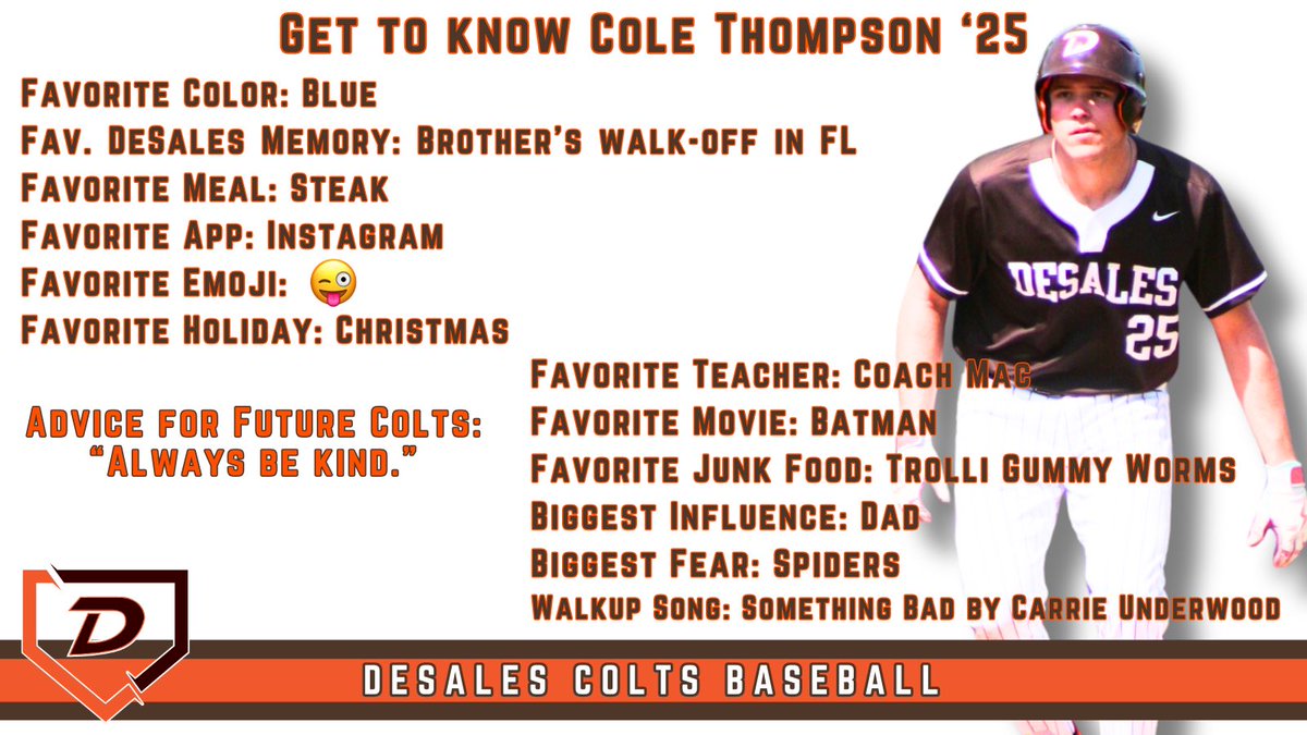 Colts Baseball (@desalesbball) on Twitter photo 🟤🟠Senior Spotlight🟠🟤
Opening Day is TOMORROW!!!
Opening the season with a DH.
Iroquois at 5:00. Western to follow.
Today’s Spotlight: Cole Thompson
<a href="/LincolnTrailBSB/">LTC Statesmen</a> commit 🟤🟠Senior Spotlight🟠🟤
Opening Day is TOMORROW!!!
Opening the season with a DH.
Iroquois at 5:00. Western to follow.
Today’s Spotlight: Cole Thompson
<a href="/LincolnTrailBSB/">LTC Statesmen</a> commit