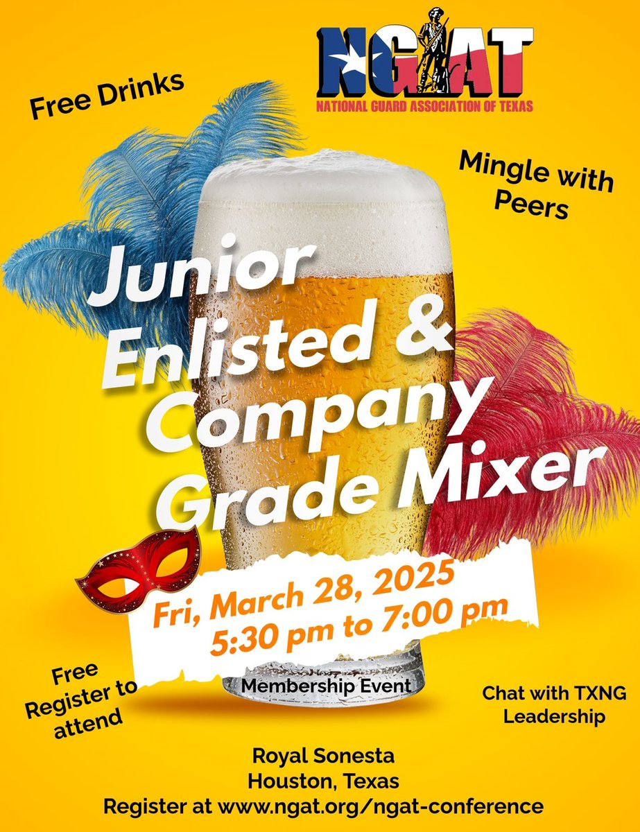 Hope to see you at the NGAT Junior Enlisted &amp; Company Grade Mixer.  Register now! ngsecure.mypinnaclecart.com/66th-annual-ng…
